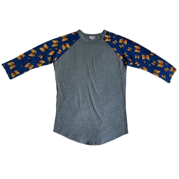 LuLaRoe Randy gray blue raglan sleeve butterfly top sz S - Picture 1 of 12